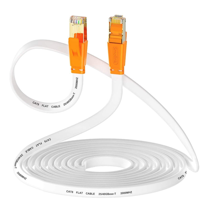Cat 8 Ethernet Cable 10 Ft,High Speed Flat Internet Network LAN Cable,Faster Than Cat7/Cat6/Cat5 Network,Durable Patch Cord with Gold Plated RJ45 Connector for Xbox,PS4,Router, Modem,Gaming,Hub-White - LeoForward Australia