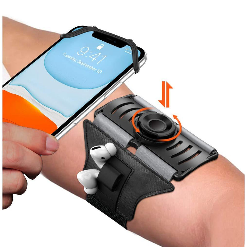 VUP Upgraded Running Armband Detachable & 360°Rotation with AirPods/AirPods Pro Holder Phone Armband for iPhone, Samsung, All Screen Friendly Fits All 4-6.7 Inch Smartphones for Running Biking (Black) Black - LeoForward Australia