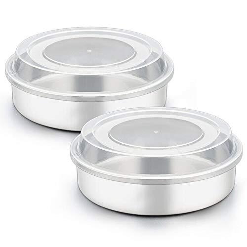  [AUSTRALIA] - TeamFar 8 Inch Cake Pan, Stainless Steel Tiers Round Baking Cake Pans with Lids, Healthy & Heavy Duty, Dishwasher Safe & Easy Clean, Mirror Polish & Smooth Edge, Set of 4 (2 Pans + 2 Lids)