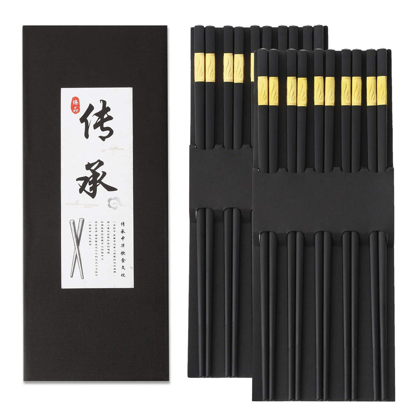  [AUSTRALIA] - 10 Pairs Fiberglass Chopsticks, Reusable Alloy Chop Sticks Non-slip Chopsticks in Minimalism Style, Dishwasher, 9 1/2 Inches (Golden) Golden