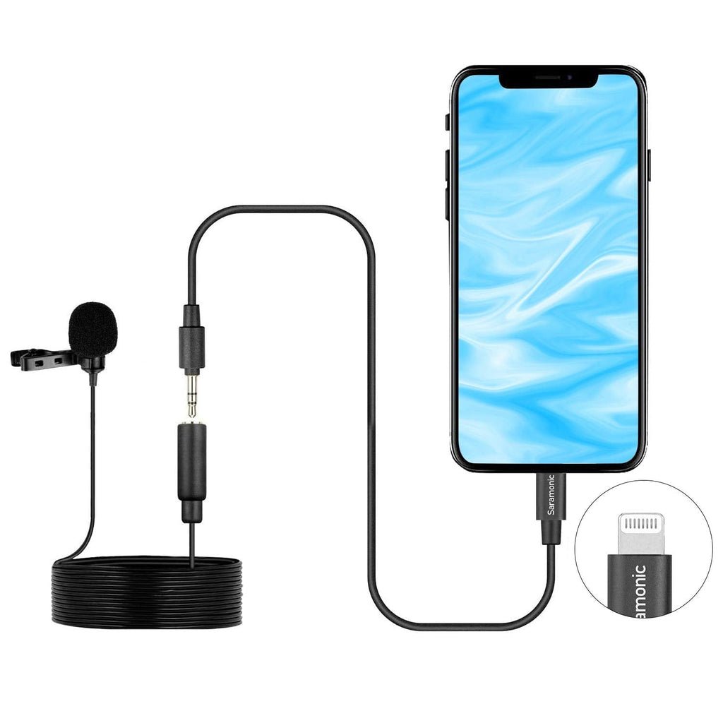  [AUSTRALIA] - Lavalier Lightning Microphone, Saramonic LavMicro U1B Universal Lapel Mic with Lightning Plug Adapter Compatible with iPhone 13 12 11 X MAC iPad YouTube Video Facebook Live (20ft)