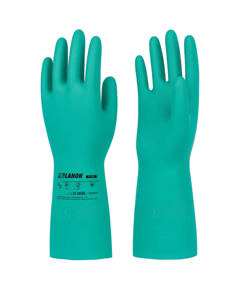 [AUSTRALIA] - LANON 3 Pairs Nitrile Chemical Resistant Gloves, Reusable Heavy Duty Safety Work Gloves, Acid, Alkali & Oil Protection, Non-Slip, Large L/9