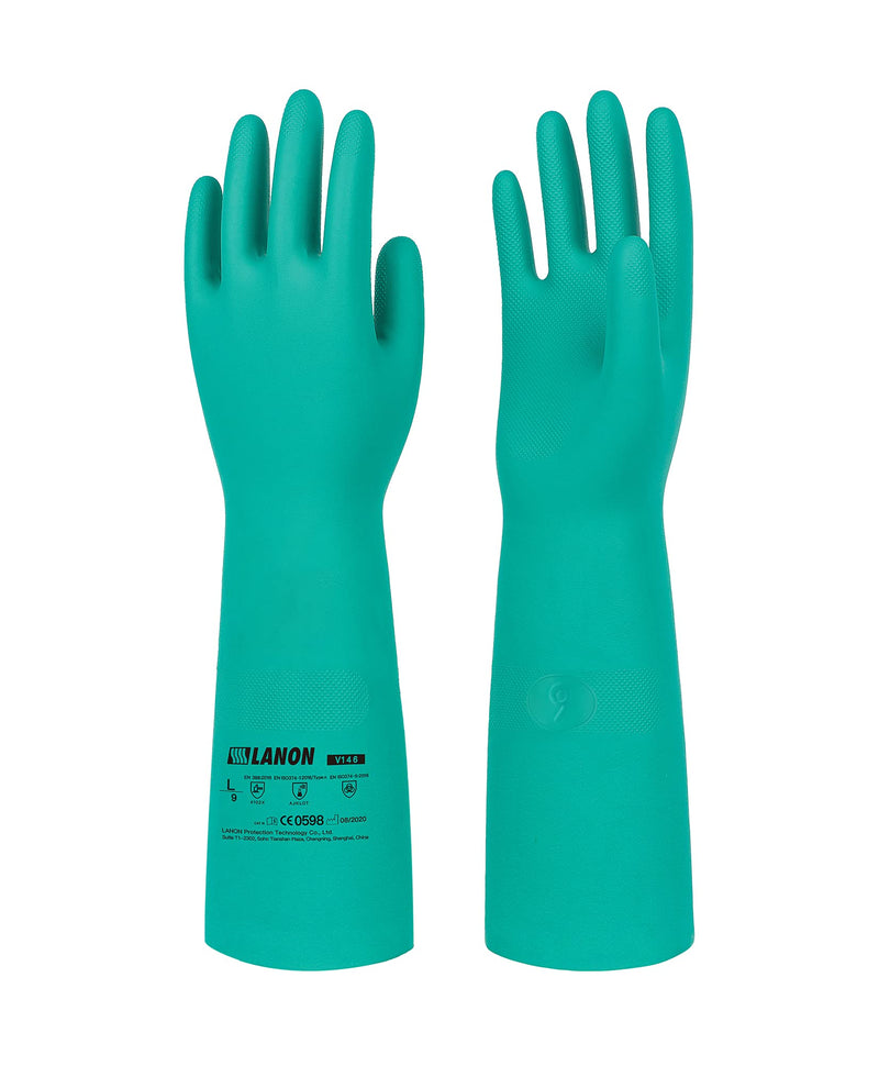  [AUSTRALIA] - LANON Nitrile Chemical Resistant Gloves, Reusable Heavy Duty Safety Work Gloves, Acid, Alkali and Oil Protection, 18" Length, Non-Slip, Large Large (Pack of 1)
