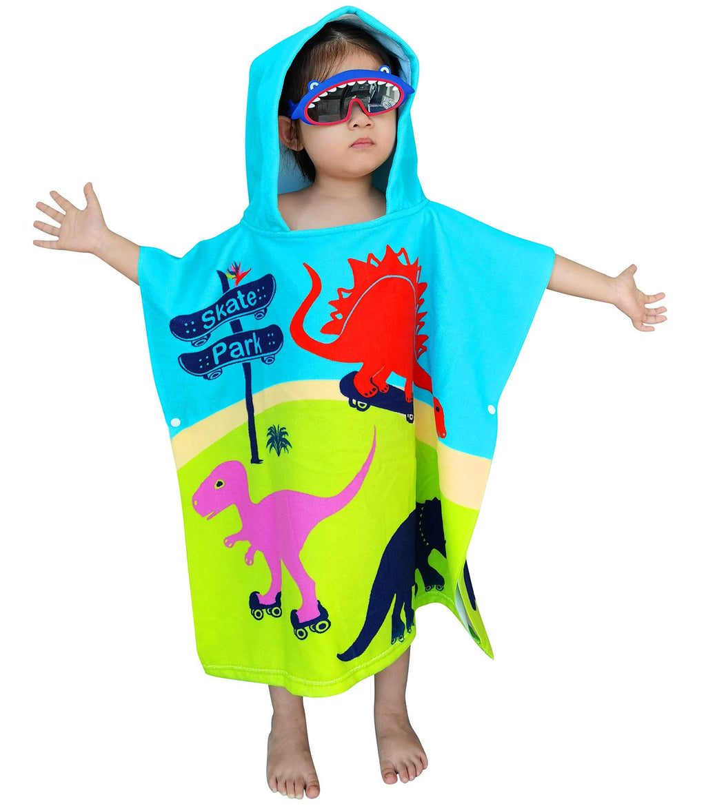  [AUSTRALIA] - Athaelay Dinosaurs Kids Bath/ Pool/ Beach Hooded Poncho Towel - Super Soft & Absorbent Poncho Towel, Measures 24 Inch x 24 Inch with Portable Bag 3d Dinosaurs With Bag