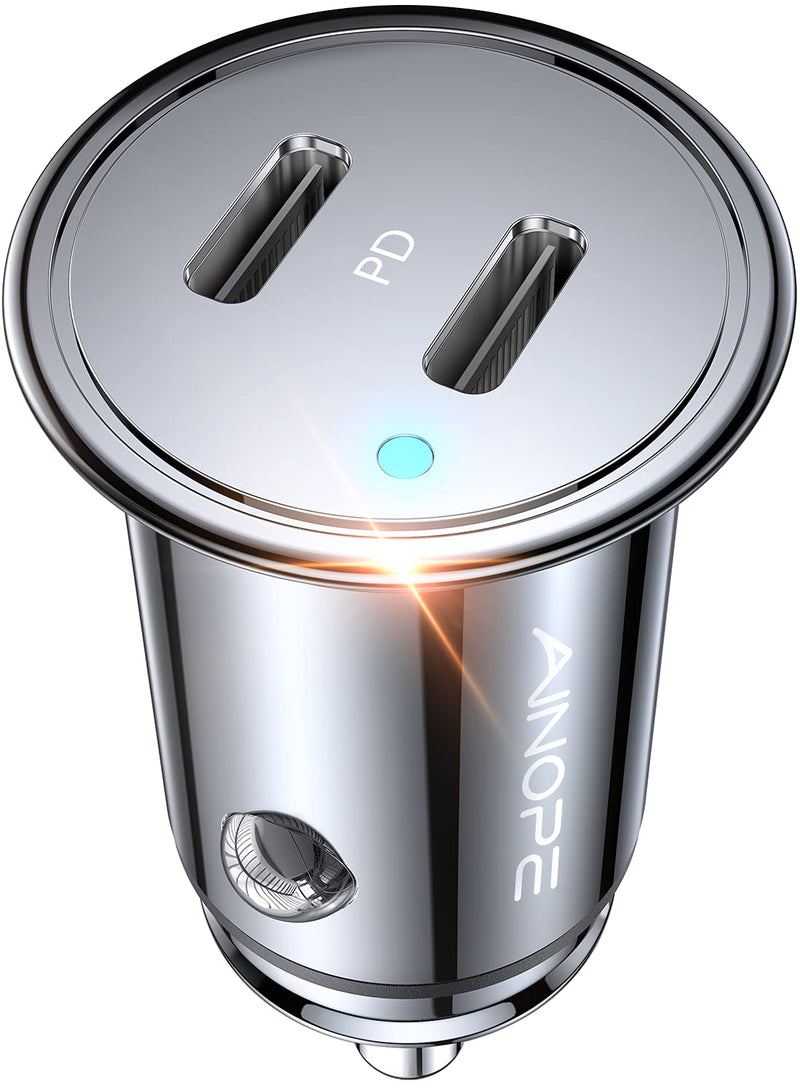  [AUSTRALIA] - AINOPE USB C Car Charger, 40W Smallest iPhone 13 Car Charger, All Metal USB C Car Charger Fast Charging PD 3.0 Dual Port Compatible with iPhone 13/13 Pro/12/12 Pro/12 Mini, Galaxy S20/S10, iPad Pro