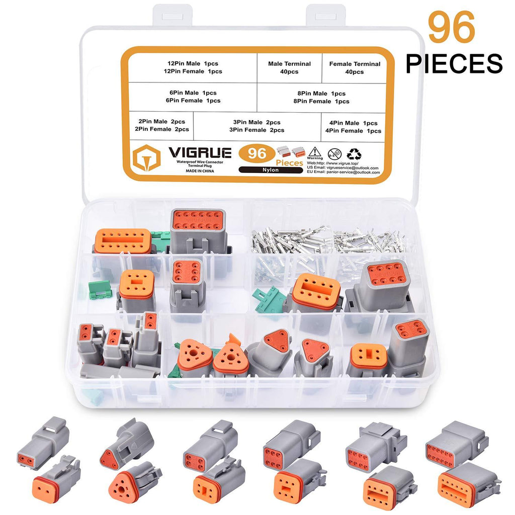 Electrical Wire Connector Plug - VIGRUE 96pcs 8 Sets 2 3 4 6 8 12 Pin 22-16AWG Waterproof Sealed Auto Gray Male and Female Terminal Connectors for Motorcycle,Truck, Car, Boats,Scooter - LeoForward Australia