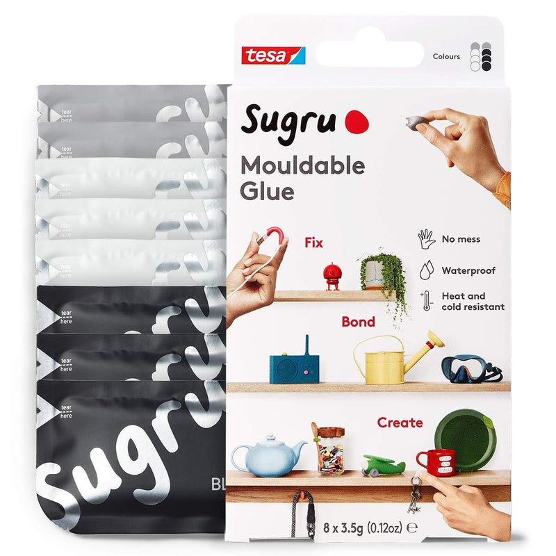 Sugru I000948 Multi-Purpose Glue for Creative Fixing and Making, 8-Pack, Black, White & Gray, 8 Piece - LeoForward Australia