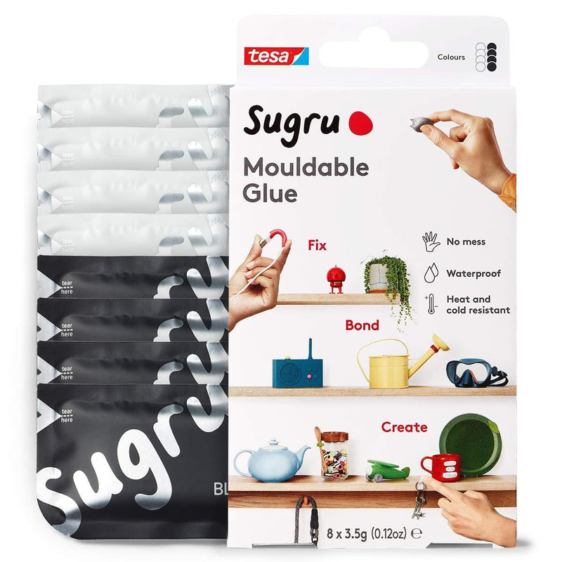 Sugru Moldable Multi-Purpose Glue for Creative Fixing and Making, 8-Pack, Black & White, 8 Piece - LeoForward Australia