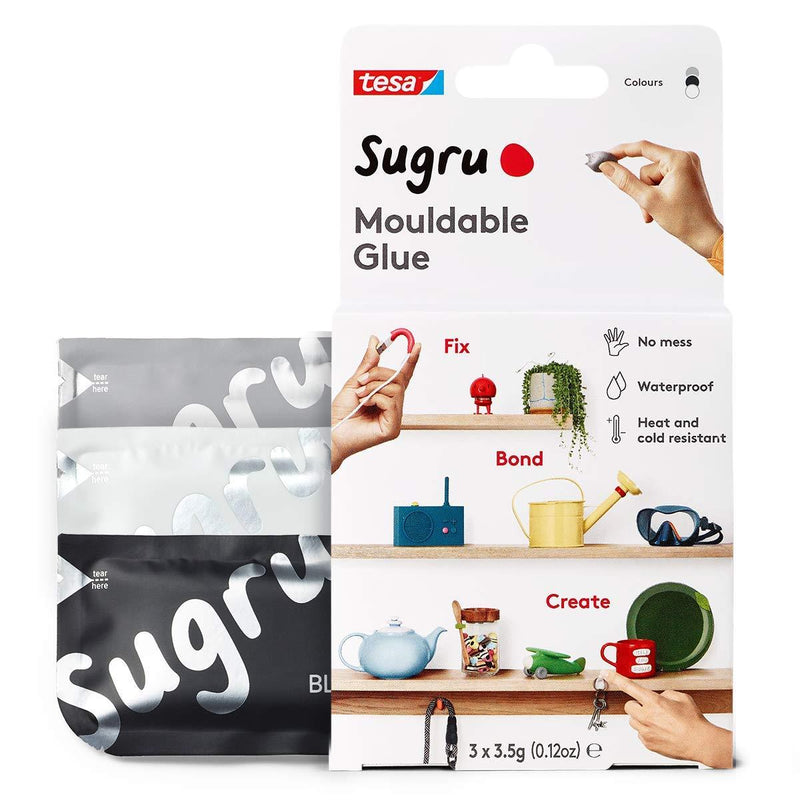 Sugru Moldable Multi-Purpose Glue for Creative Fixing and Making, 3-Pack, Black, White & Gray, 3 Piece - LeoForward Australia