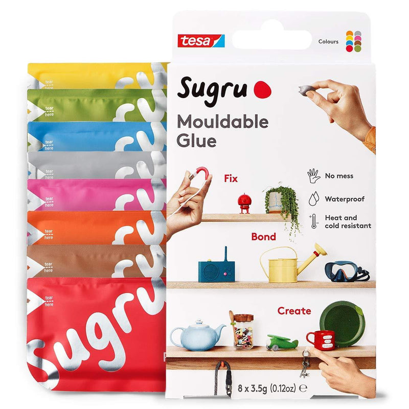 Sugru I000950 Multi-Purpose Glue for Creative Fixing and Making, 8-Pack, Red-Blue-Yellow-Gray-Green-Brown-Orange & Pink, 8 Piece - LeoForward Australia