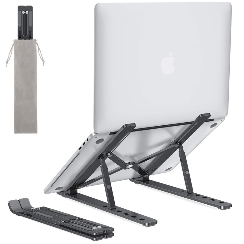  [AUSTRALIA] - OMOTON Laptop Stand, Adjustable Laptop Stand for Desk, Portable Foldable Laptop Holder, Aluminum Laptop Cradle, Compatible MacBook Air, MacBook Pro, HP, Dell, Lenovo More (Up to 14 inch) (Black) Black