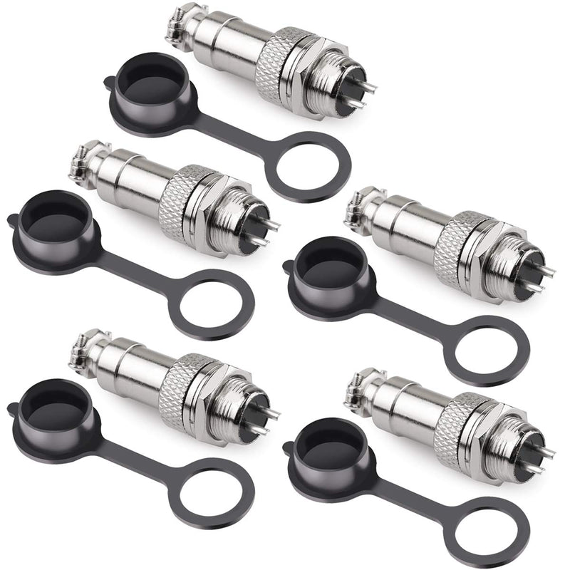  [AUSTRALIA] - DIYhz GX12 2 Pins Panel Metal Mount Circular Metal Aviation Connector Adapter Male Female Plug Socket with Waterproof Cap (5 Pcs) GX12-2