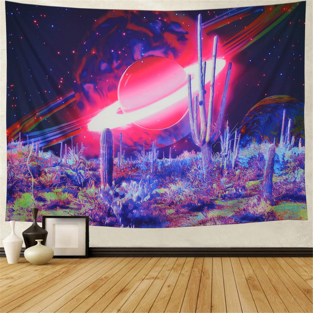  [AUSTRALIA] - Galaxy Tapestry Trippy Planet Tapestry Psychedelic Cactus Wall Tapestry Mysterious Space Tapestry Magic Starry Stars Wall Hanging for Bedroom W78 × H59 L/78.7" × 59.1" Pink Saturn