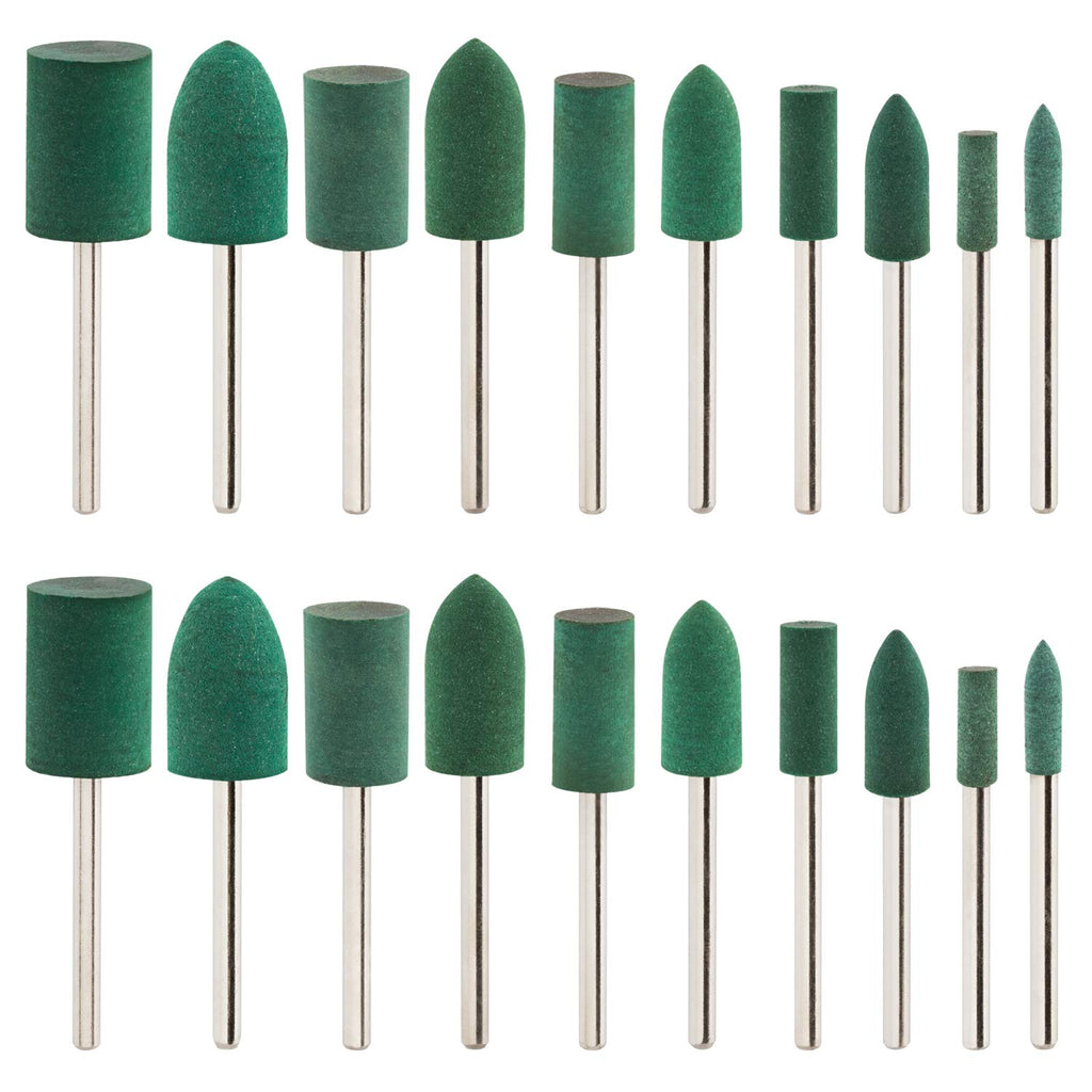  [AUSTRALIA] - PAGOW 20 pcs Rubber Polishing Bits, 3 mm (1/8 Inch) Shank Cylinder and Bullet Polishing Mounted Points For Dremel Derusting Grinding Buffing Rotary Drills Tools(Green)