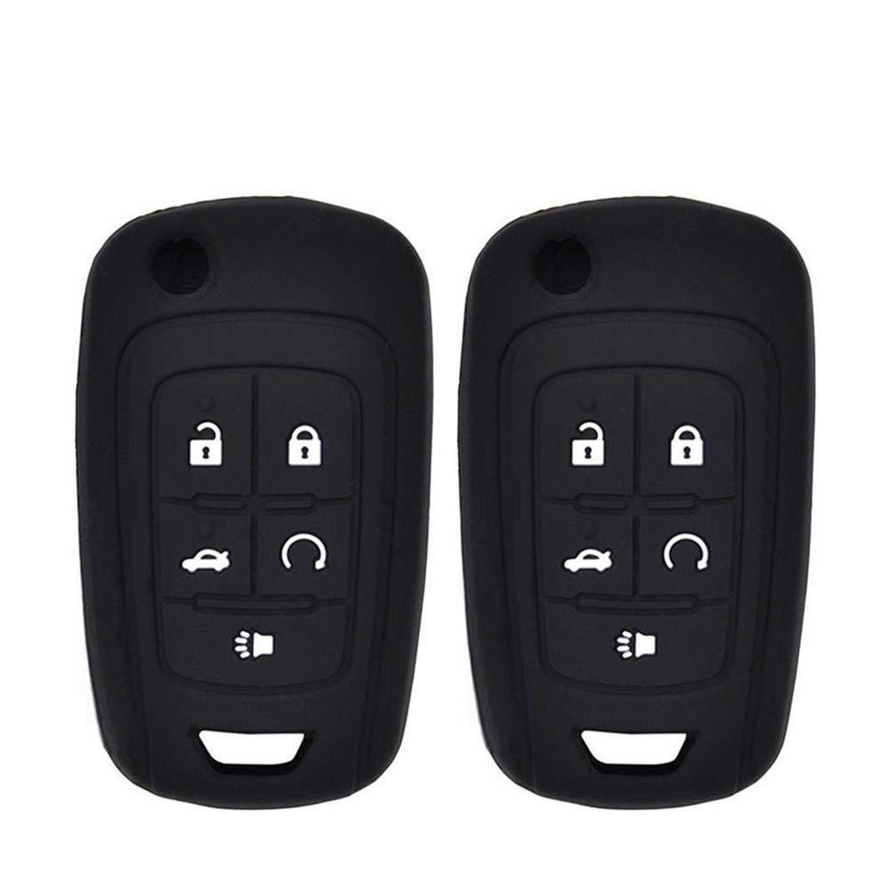 LemSa 2Pcs 5 Buttons Silicone Flip Key Fob Cover Case Protector Holder for Chevrolet Equinox Camaro Cruze Malibu Sonic Volt Park Impala Buick Encore Allure Regal OHT01060512 13504199, Black 2pcs Black - LeoForward Australia