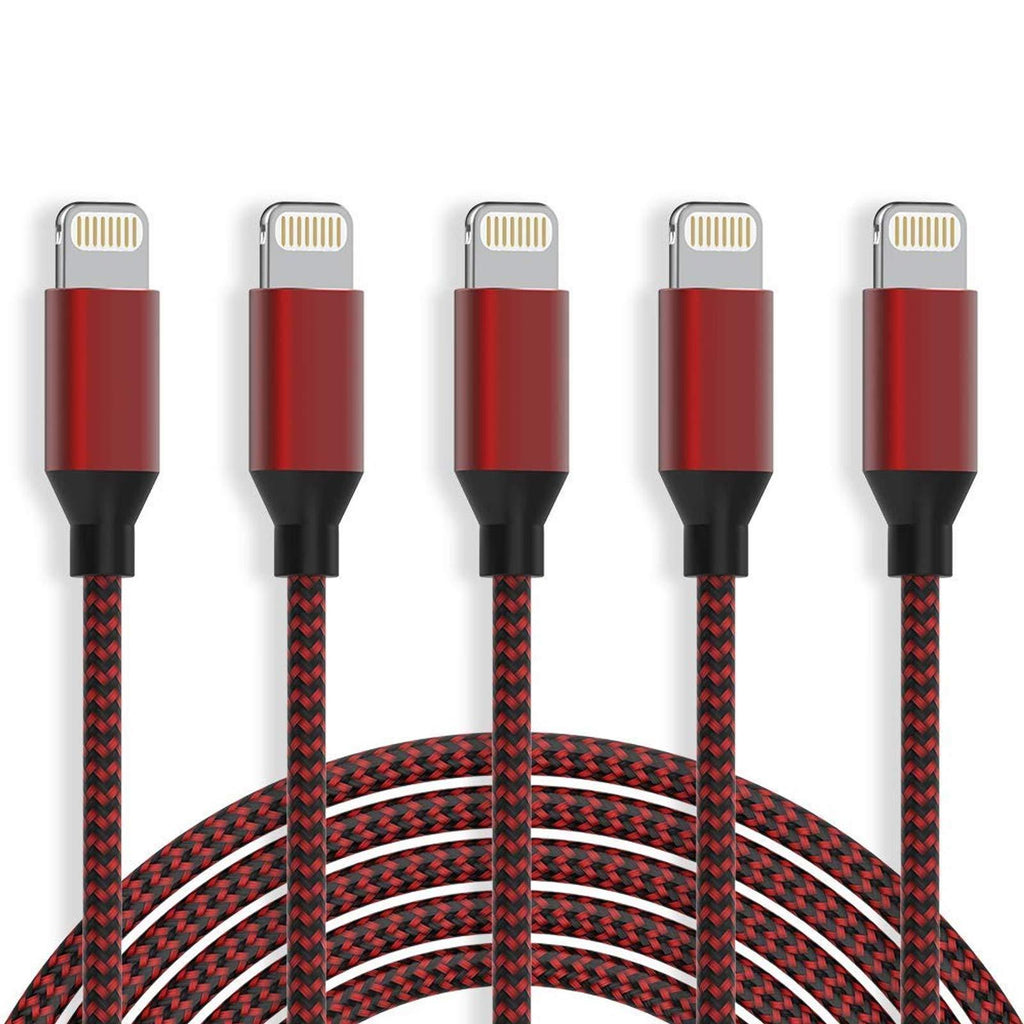 iPhone Charger [MFi Certified] Cable HOVAMP 5Pack[6/6/6/6/6FT] Nylon Braided Fast Compatible iPhone 12Pro/12/11Pro Max and More-Black&Red - LeoForward Australia