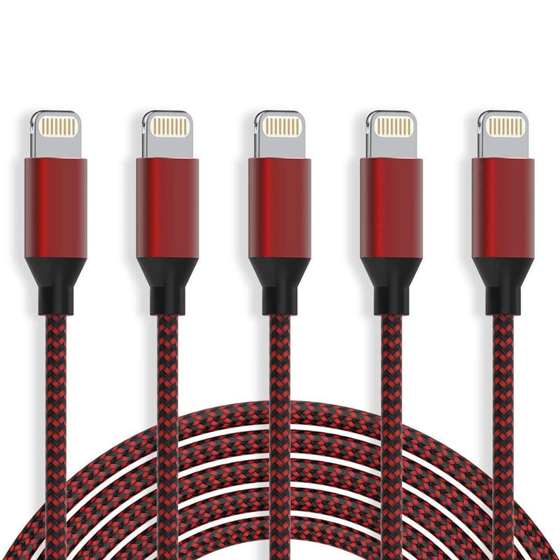 iPhone Charger [MFi Certified] Cable HOVAMP 5Pack[6/6/6/6/6FT] Nylon Braided Fast Compatible iPhone 12Pro/12/11Pro Max and More-Black&Red - LeoForward Australia