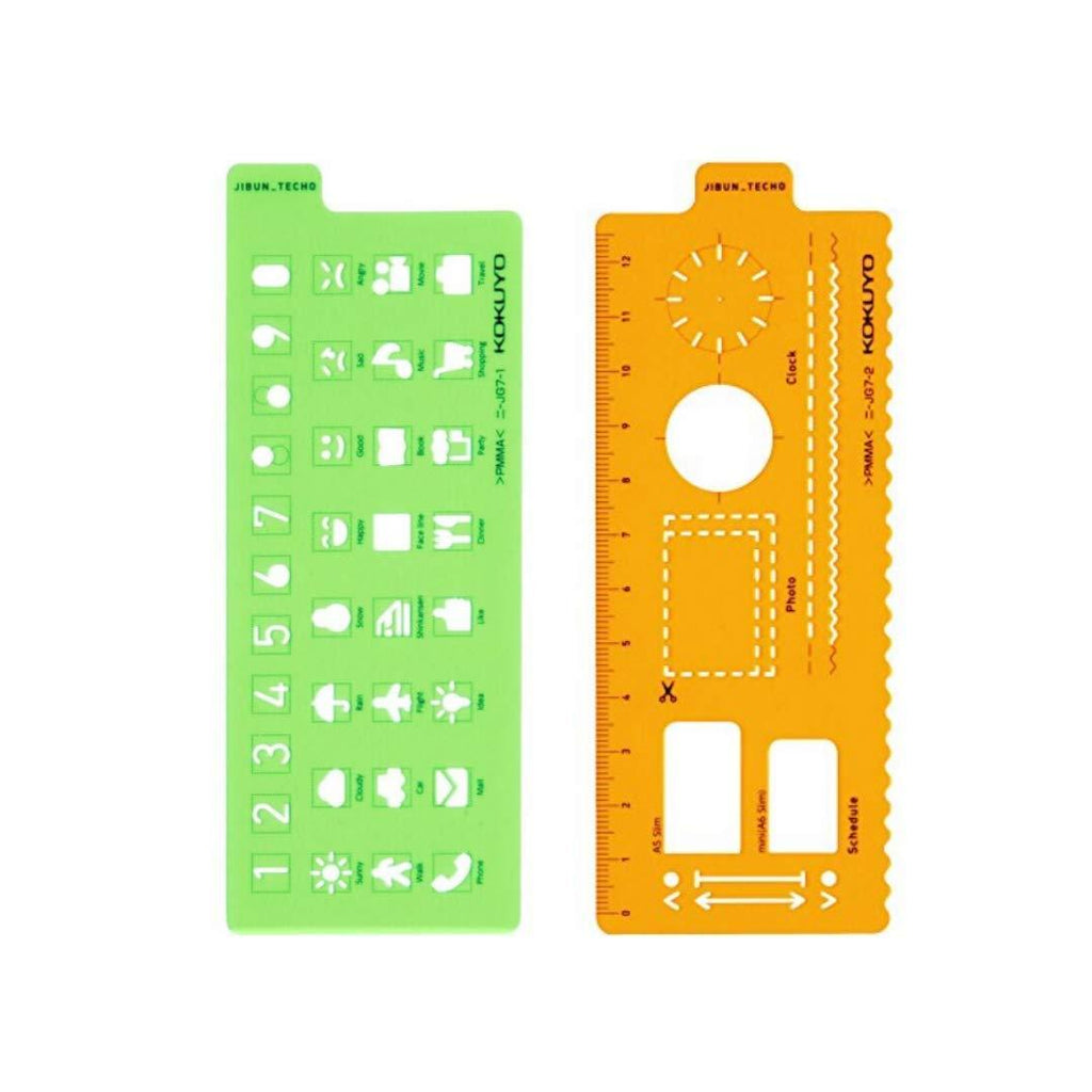 Kokuyo Jibun Techo Stencil Template, Icon Ver. (ニ-JG7-1) and Plan Ver. (ニ-JG7-2) Set - LeoForward Australia