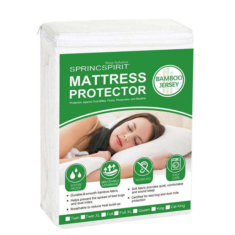  [AUSTRALIA] - SPRINGSPIRIT Twin Mattress Protector Bamboo,Waterproof,Ultra Soft,Breathable and Cooling Bamboo Twin Mattress Pad Cover Fitted up to 14'' Depth Pocket