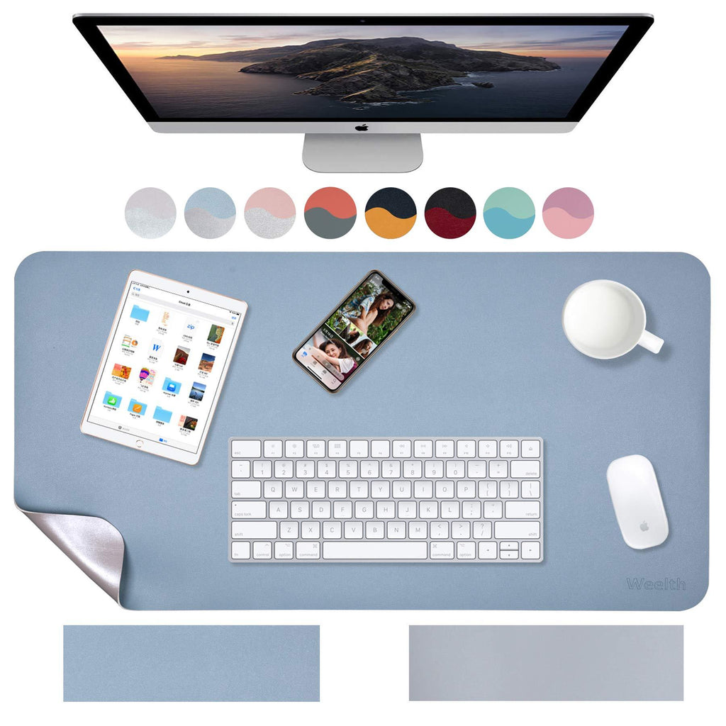 Weelth Multifunctional Office Desk Pad, Waterproof Desk Pad Protector PU Leather Dual-Sided Desk Writing Pad for Office/Home (Light Blue/Sliver, 23.6" x 13.7") Light Blue/Sliver 23.6" x 13.7" - LeoForward Australia