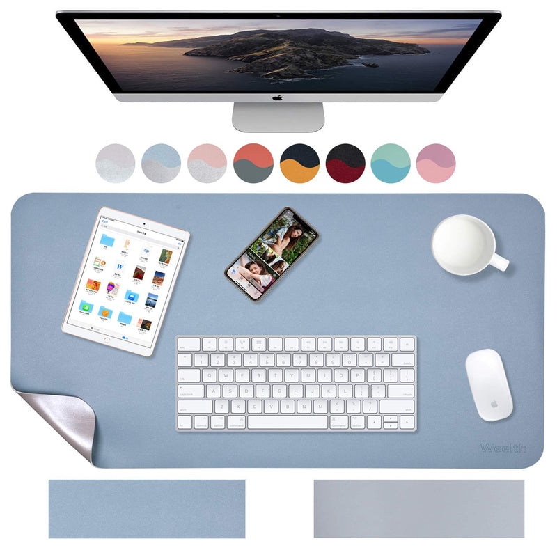 Weelth Multifunctional Office Desk Pad, Waterproof Desk Pad Protector PU Leather Dual-Sided Desk Writing Pad for Office/Home (Light Blue/Sliver, 23.6" x 13.7") Light Blue/Sliver 23.6" x 13.7" - LeoForward Australia