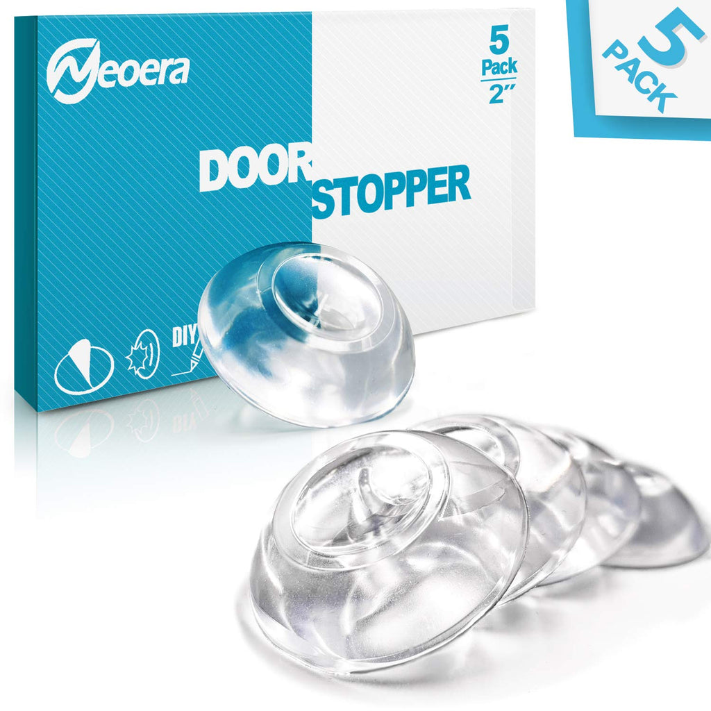  [AUSTRALIA] - Neoera Door Stopper Wall Protector (Clear, 5pack)-Quiet, Shock Absorbent Gel - Adhesive Reusable Bumper Protector, Wall Shield & Silencer for Door Handle, Soft Rubber Round Door Stop 2” 5 Pieces