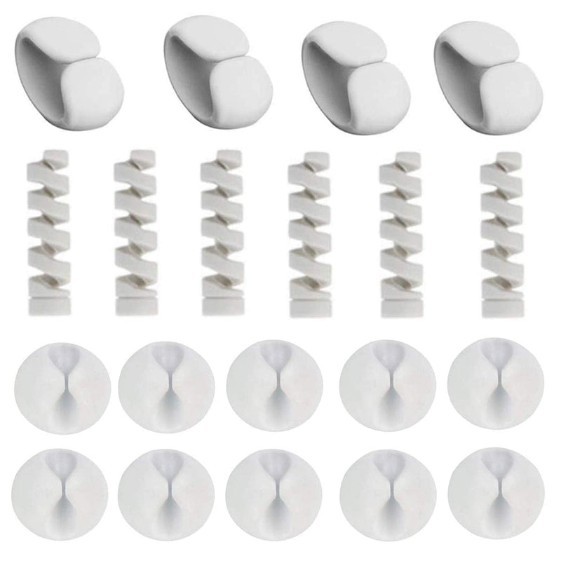  [AUSTRALIA] - 20 Pcs Multipurpose Cable Clips Holders for Organizing Cable Cords Home and Office, Cable Separator and Saver for Desk Wire Clips , Charging or Computer Cord ,Self Adhesive Cord Holders(White) White