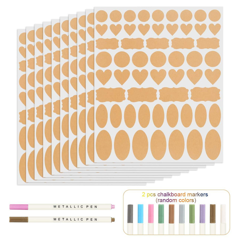 570 Premium Assorted Shape Small Stickers Labels for Essential Oils Bottles, Jars, Glasses - Kraft Paper Labels Heart Round Labels with 2 Markers Yellow B - LeoForward Australia