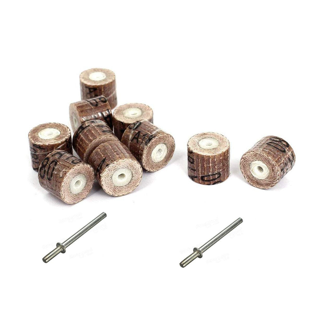  [AUSTRALIA] - 10Pcs 180 Grit Grinding Buffing Sandpaper Flap Wheel + 2Pcs Mandrel for Rotary Tool（20x16x3mm）