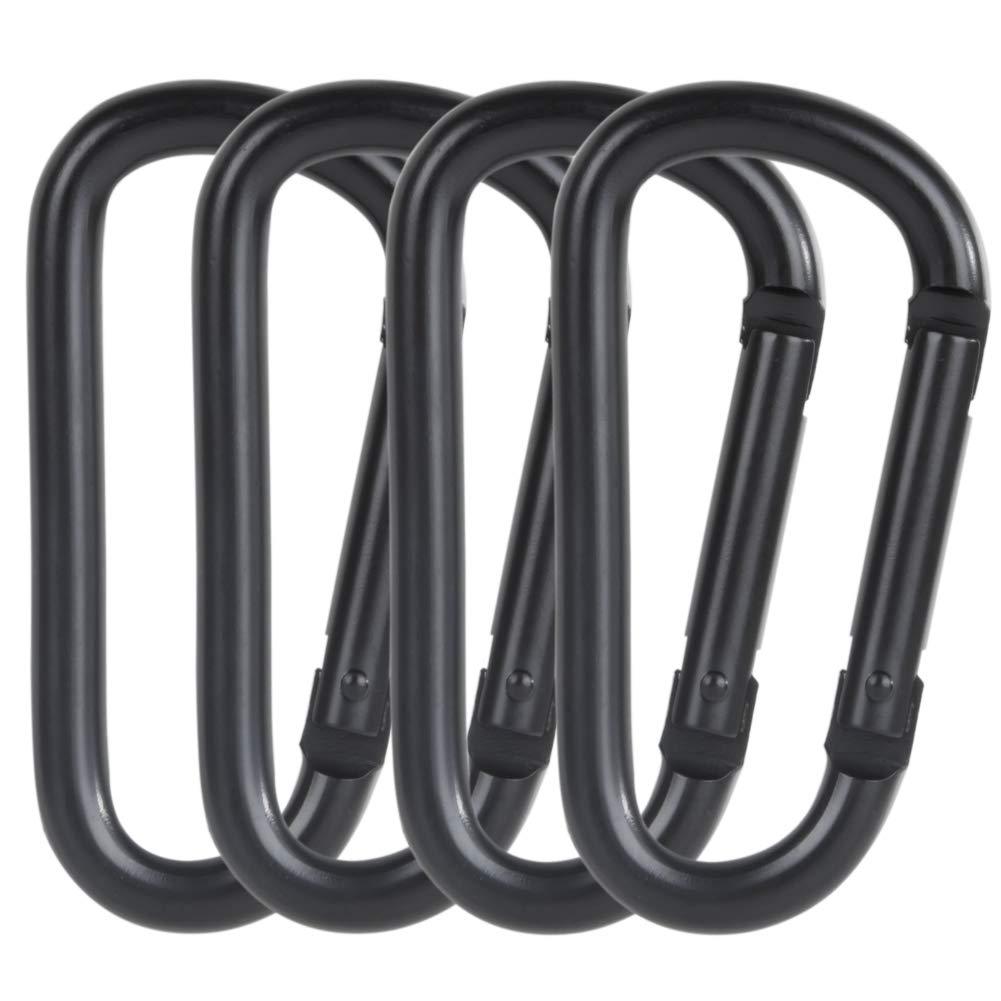 AOWESM 4PCS Spring Snap Hook Carabiner M8 (3 inch/7.6cm) Aluminum Alloy D-Ring Spring Loaded Gate Keychain Clip D Shaped Buckle for Camping Fishing Hiking Traveling (Black Plated) - LeoForward Australia
