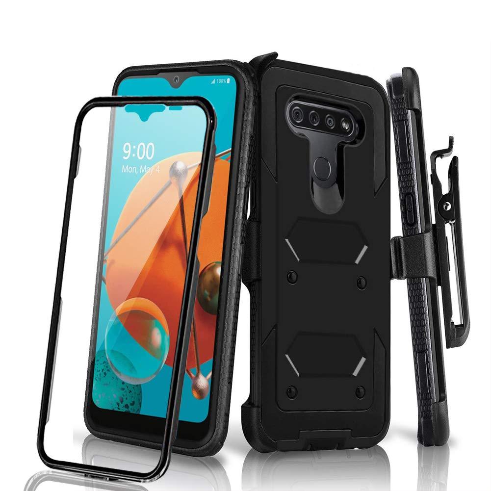  [AUSTRALIA] - Holster Phone Case for LG K51, LG Q51 / LG Reflect (TracFone) Case with Swivel Belt Clip, Built-in Screen Protector Heavy Duty Full Body Protection Shockproof Kickstand Cover 6.5 inch (LG K51)