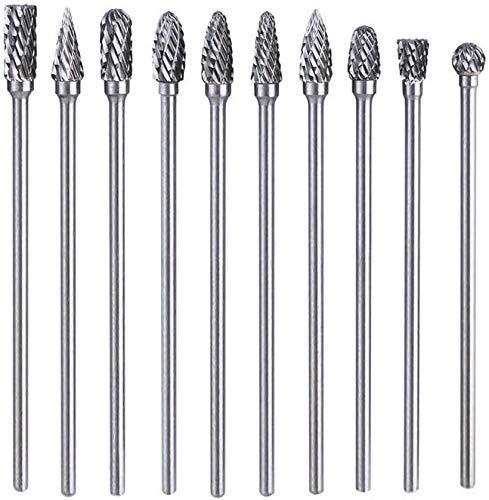 Bestgle 10pcs 3 mm (1/8 Inch) Shank Tungsten Carbide Double Cut Rotary Burr Die Grinder Bits Rotary Files Carving Grinding Bit Fits for Dremel Rotary Tool Long Shank 100mm - LeoForward Australia