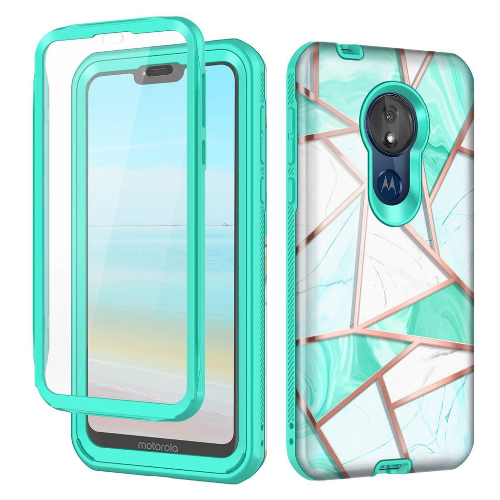  [AUSTRALIA] - Hekodonk for Moto G7 Play/ G7 Optimo Case XT1952DL Case Built in Screen Protector Heavy Duty High Impact PC TPU Full Body Protective Shockproof Anti-Scratch Cover for Moto G7 Play -Marble Mint Marble Mint