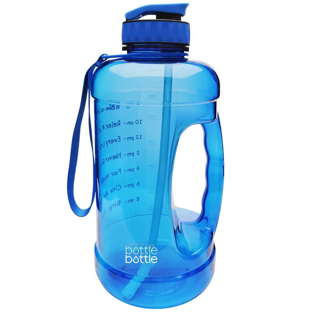  [AUSTRALIA] - Half Gallon Water Bottle Motivational with Time Marker&Straw 74oz(2.2Liter) Wide Mouth Leakproof Portable Large Capacity Blue Water Jug with Handle for Gym Fitness Outdoor Sports Bottle Bottle