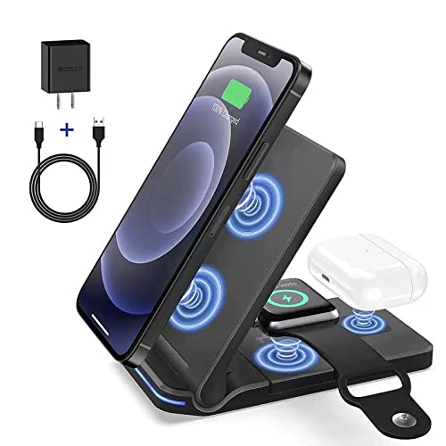  [AUSTRALIA] - 3 in 1 Wireless Charging Station for Apple Products Compatible with Apple Watch Series Se 7 6 5 4 3 2, AirPods Pro 2, Fast Wireless Charger Stand Dock for iPhone 13 12, 11 Pro Max, 11, XR, XS, X