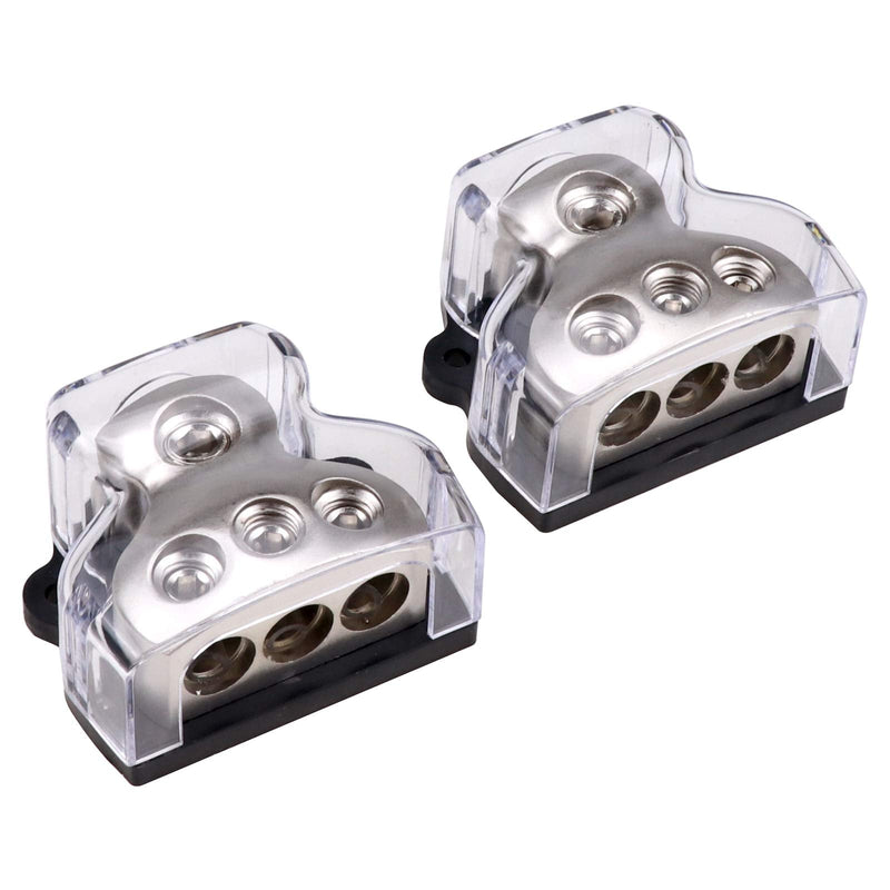  [AUSTRALIA] - RKURCK 3 Way Power Distribution Block, 0/2/4 AWG Gauge in, 4/8/10 Gauge Out, Car Audio Stereo Amp Distribution Connecting Block for Audio Splitter (1x0GA+3x4GA) 2 Pack 1x0+3x4 3Way 2Pack