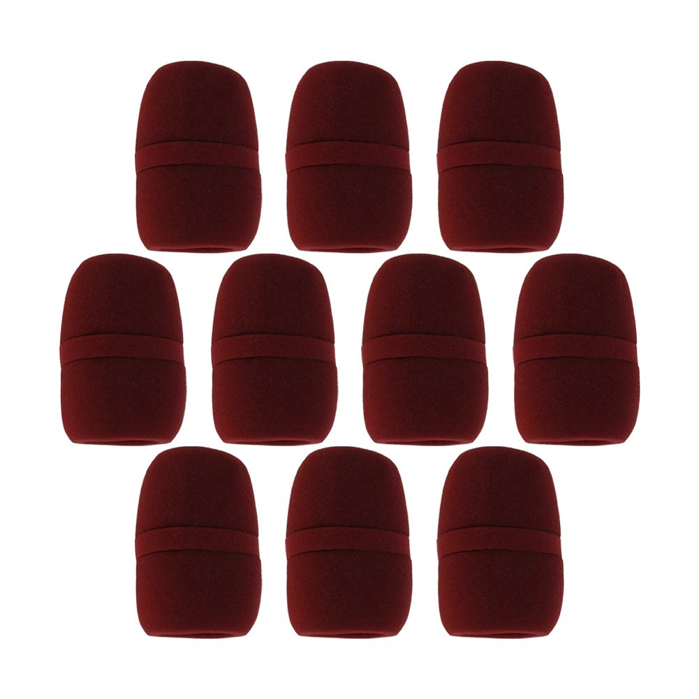  [AUSTRALIA] - Fielect 10PCS Sponge Foam Mic Cover Handheld Microphone Windscreen Shield Protection Wine Red for KTV Broadcasting