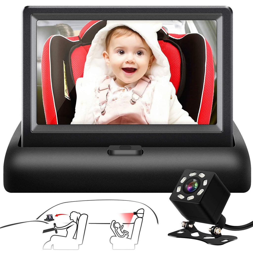Shynerk Baby Car Mirror, 4.3'' HD Night Vision Function Car Mirror Display, Safety Car Seat Mirror Camera Monitored Mirror with Wide Crystal Clear View, Aimed at Baby, Easily Observe the Baby’s Move - LeoForward Australia
