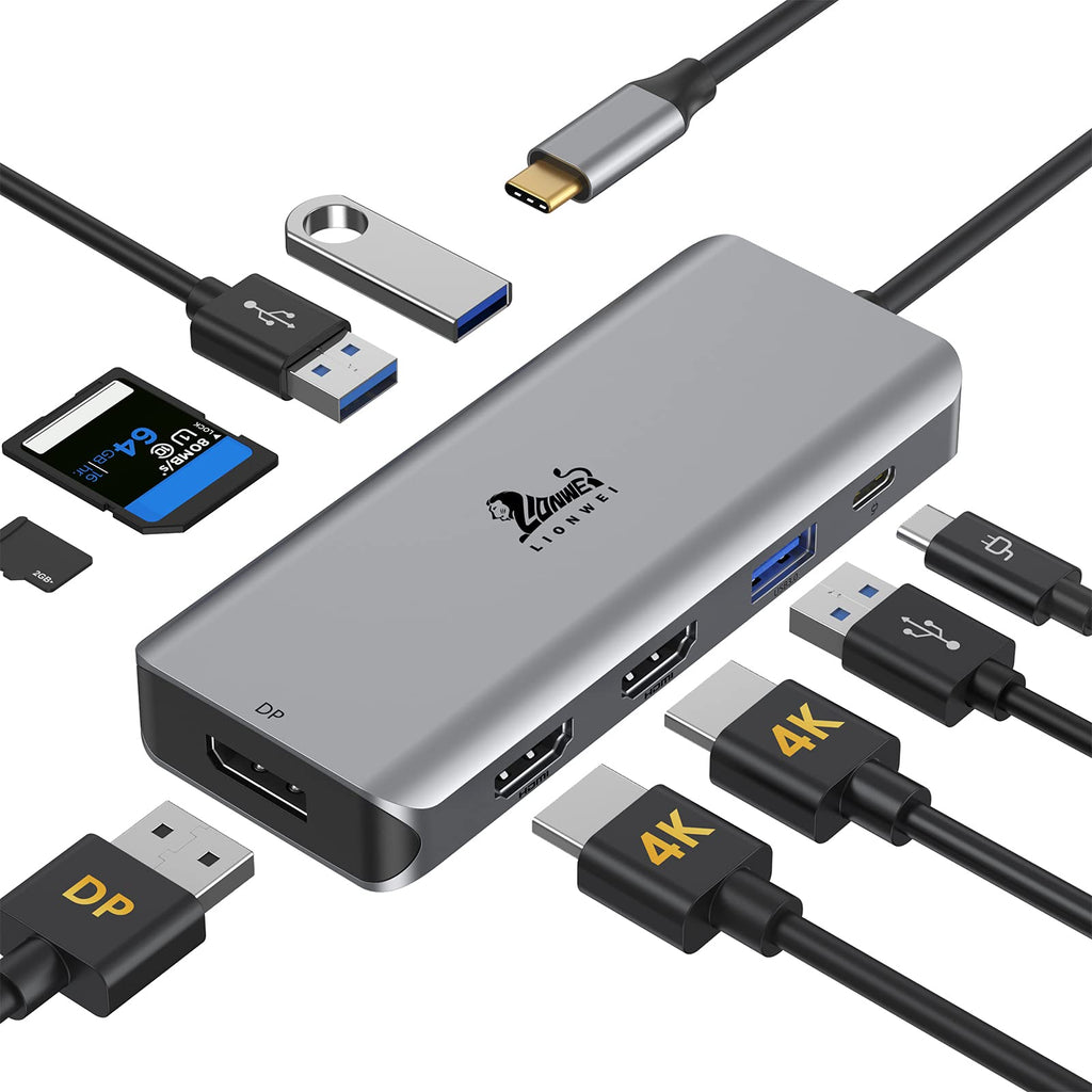  [AUSTRALIA] - Docking Station, USB C to Dual HDMI Adapter, Triple Display Adapter with Display Port, PD Charging, 3 USB, SD/TF Card Reader, Docking Station Dual Monitor for USB-C/Thunderbolt 3 Laptops