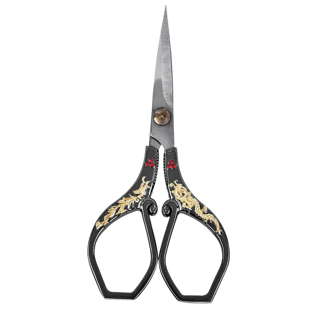 [AUSTRALIA] - Bonsai Scissors Vintage Scissors Gold Plated Dragon And Phoenix Relief Design Scissors Stainless Steel Sewing Shears Diy For Bonsai, Art Craft, Food Paper Cutting