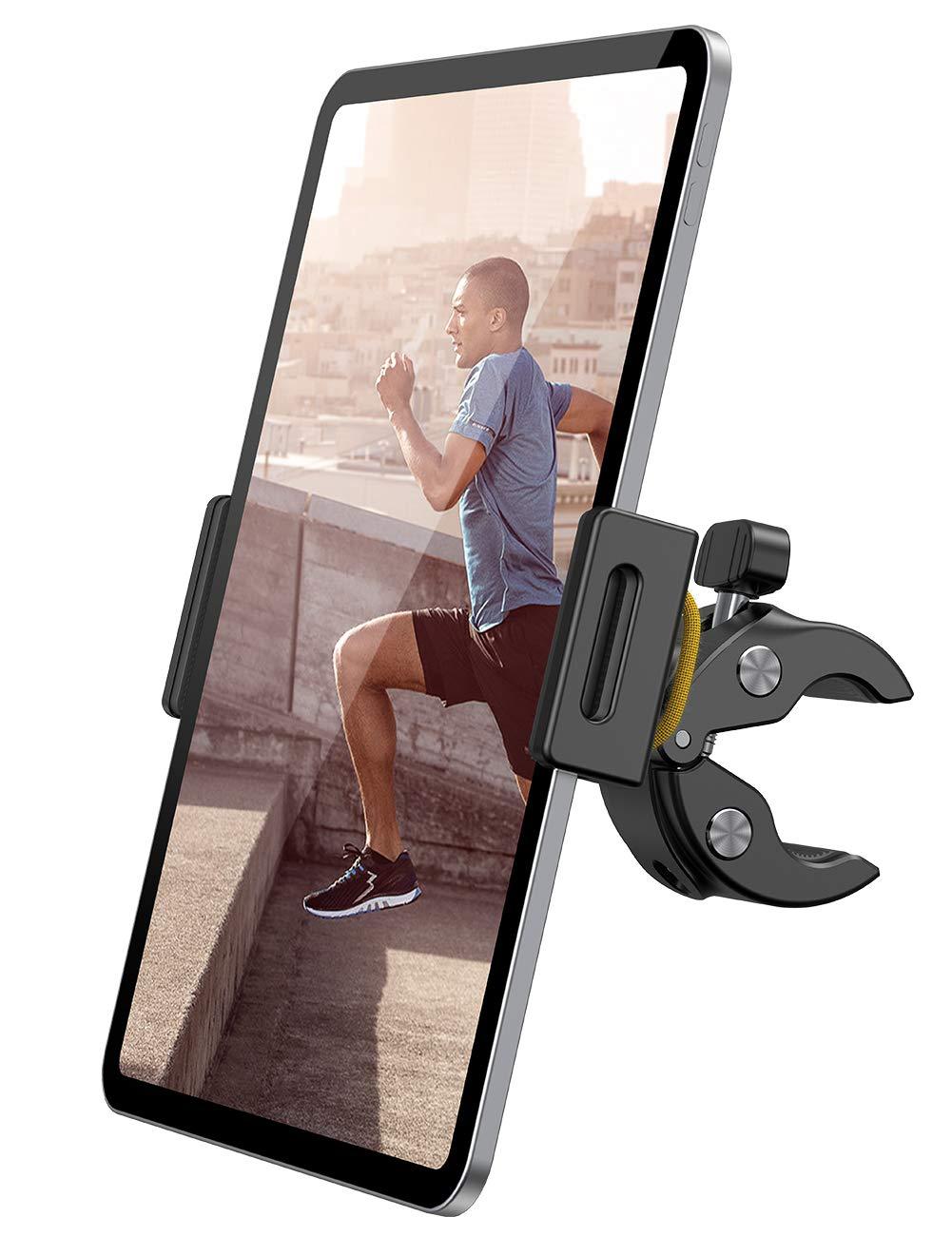  [AUSTRALIA] - Lamicall Indoor Bike Tablet Holder Mount - Gym Treadmill Tablet Stand for Microphone Stand, Indoor Stationary Exercise Bicycle Tablet Clamp for iPad Pro 11 / Air/ Mini, Galaxy, More 4.7-12.9" Tablet Black