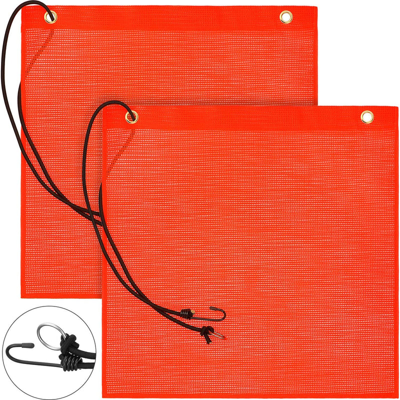  [AUSTRALIA] - 2 Pieces 18 x 18 Inch Safety Flags Orange Warning Flag Mesh Bungee Safety Flag Weather-Proof Safety Flag with Grommets and Bungee Cord