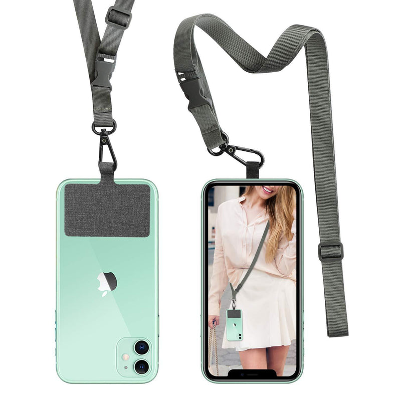Phone Lanyard Universal Crossbody Cell Phone Lanyards Multifuctional Nylon Patch Adjustable Shoulder Neck Strap Compatible with Most Smartphones(Grey) Grey - LeoForward Australia