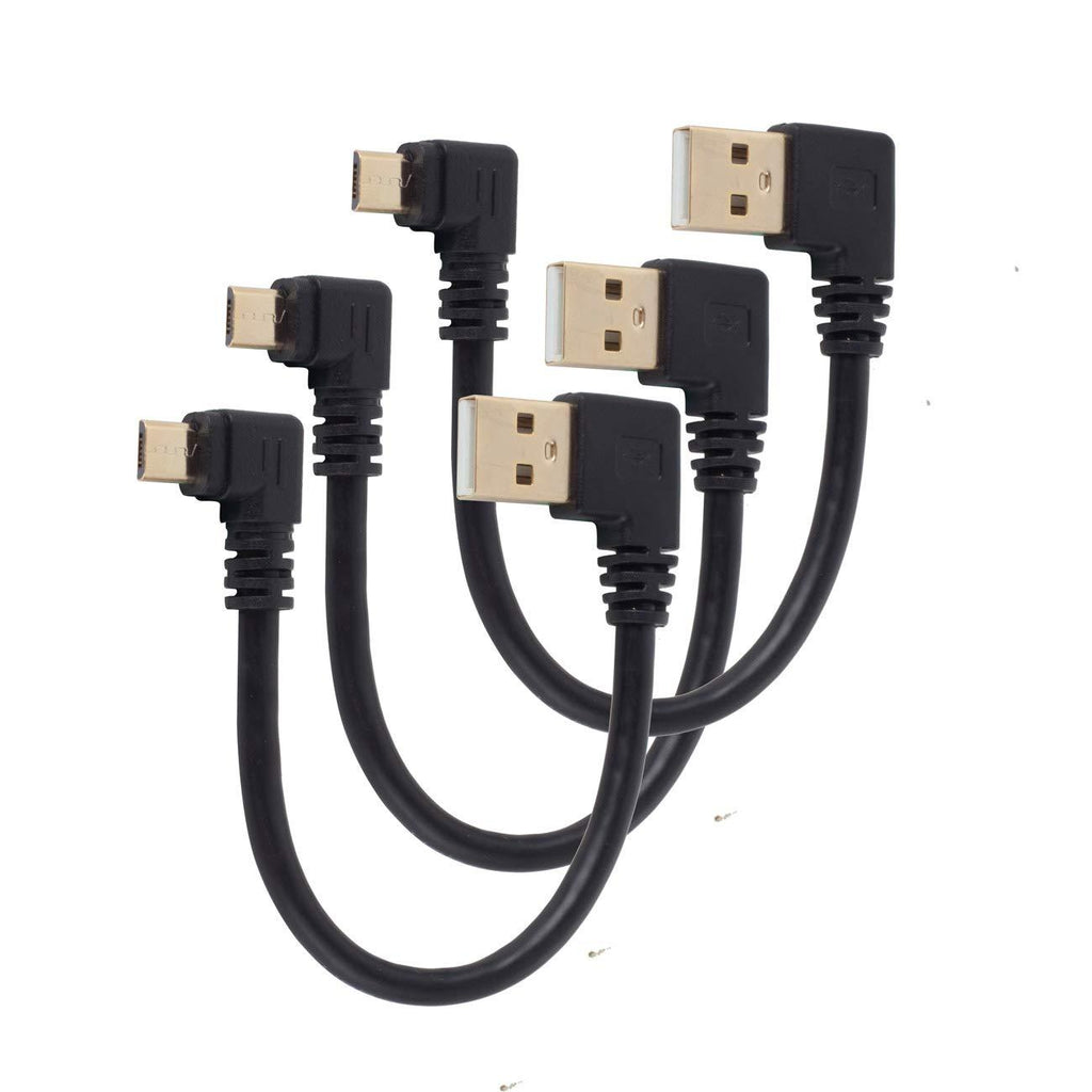 Gold Plated 15CM 90 Degree USB 2.0 to Micro USB B Male Cable Gold Plated Right Angle Data Sync and Charge Extender Lead (3 Pcs Micro 5p) - LeoForward Australia