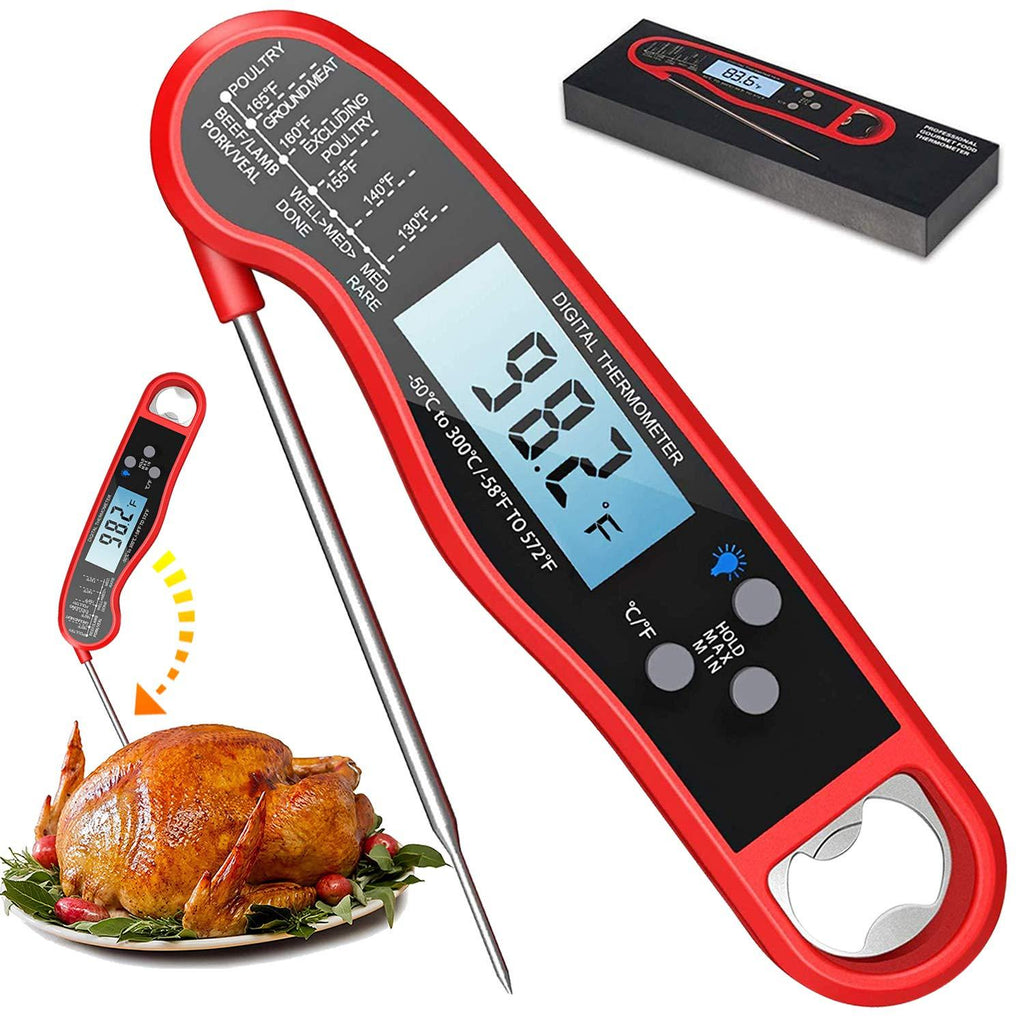  [AUSTRALIA] - Digital Instant Read Meat Thermometer, Waterproof Ultra Fast Food Thermometer with Backlight and Calibration, Kitchen Cooking Thermometer Probe for Grilling Oven Smoker BBQ, Red