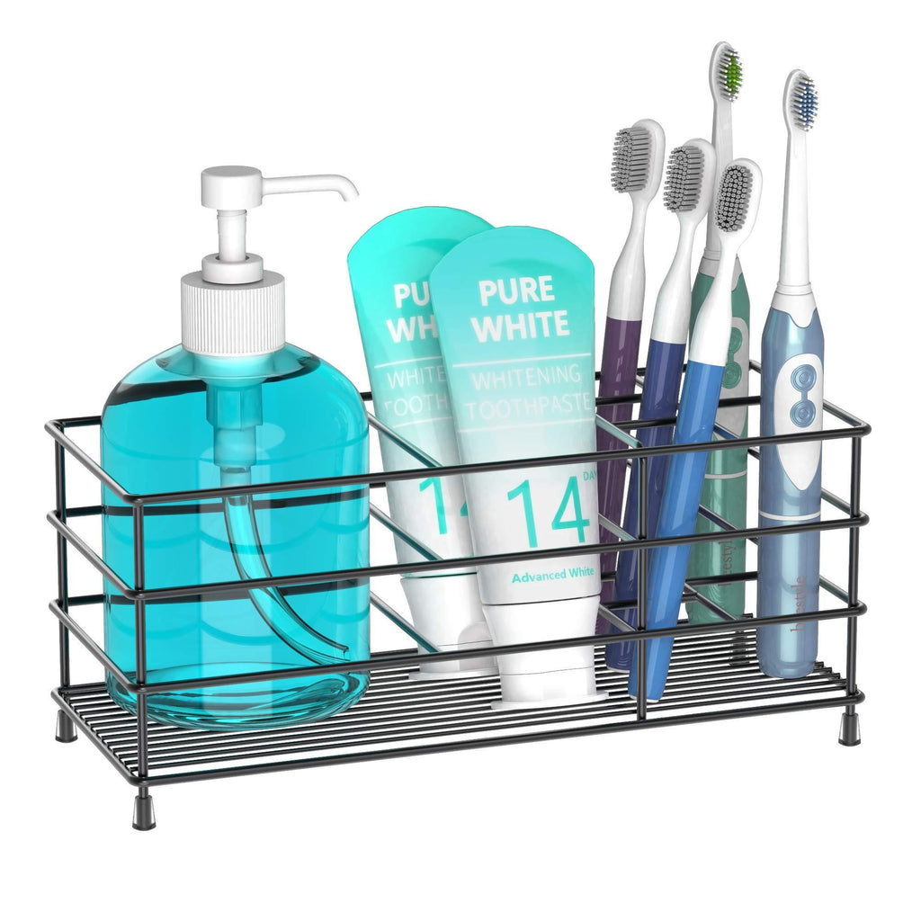  [AUSTRALIA] - ULG Toothbrush Holder, Stainless Steel Bathroom Organizer Tooth Brush Toothpaste Holder with 7 Multifunctional Slots, Large Capacity Bathroom Organizer for Kids, Adults, Black