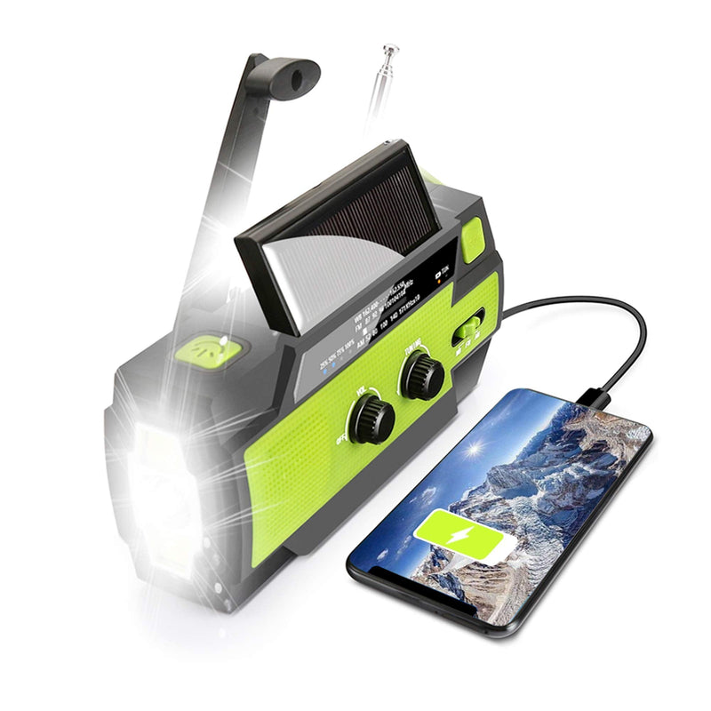  [AUSTRALIA] - 【2021 Newest】 Emergency Solar Hand Crank Portable Weather Radio, with AM FM NOAA, 3 LED Flashlights, Motion Sensor, Reading Lamp, SOS Alarm, 4000mAH Rechargeable Battery USB Charger (Green) Green