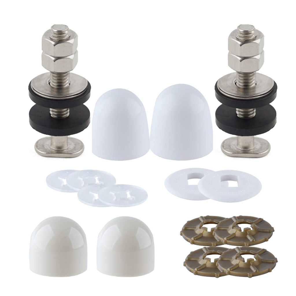  [AUSTRALIA] - Toilet Floor Bolts and Caps Set,Stainless Steel Washers and Round Cover Caps Toilet Bolt Kit, White
