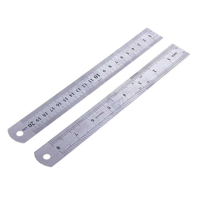  [AUSTRALIA] - 2 Pieces 8 Inch Stainless Steel Ruler Double-Sided Rulers with Inch/Metric Graduations for School Office Architect Engineers Craft, Silver
