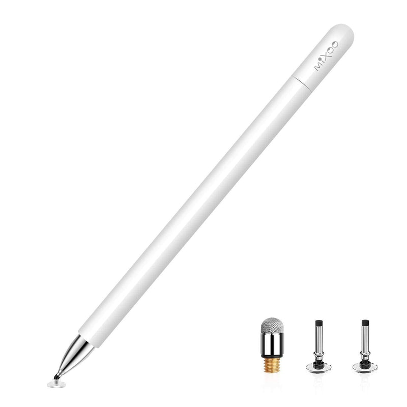 Mixoo Stylus Pen for iPad Pencil - High Sensitivity Disc & Fiber Tip 2 in 1 Universal Stylus with Magnetic Cap for iPad, iPhone, Android, Microsoft Tablets and Other Capacitive Touch Screens White - LeoForward Australia